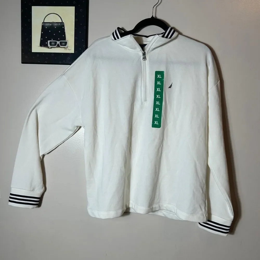 Nautica white sweater with Dark Blue Accents